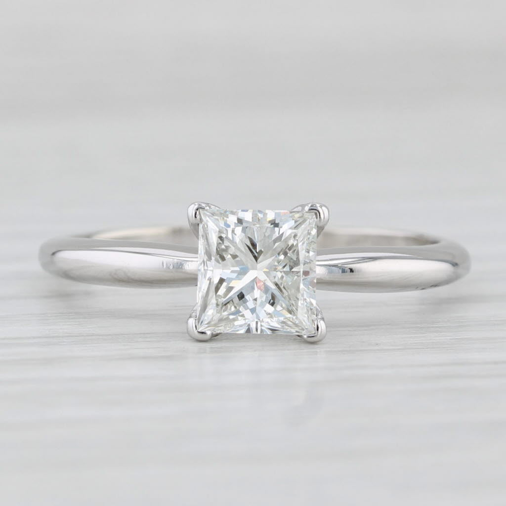 Light Gray 1.40ct Princess Solitaire Engagement Ring 14k White Gold Size 9.75