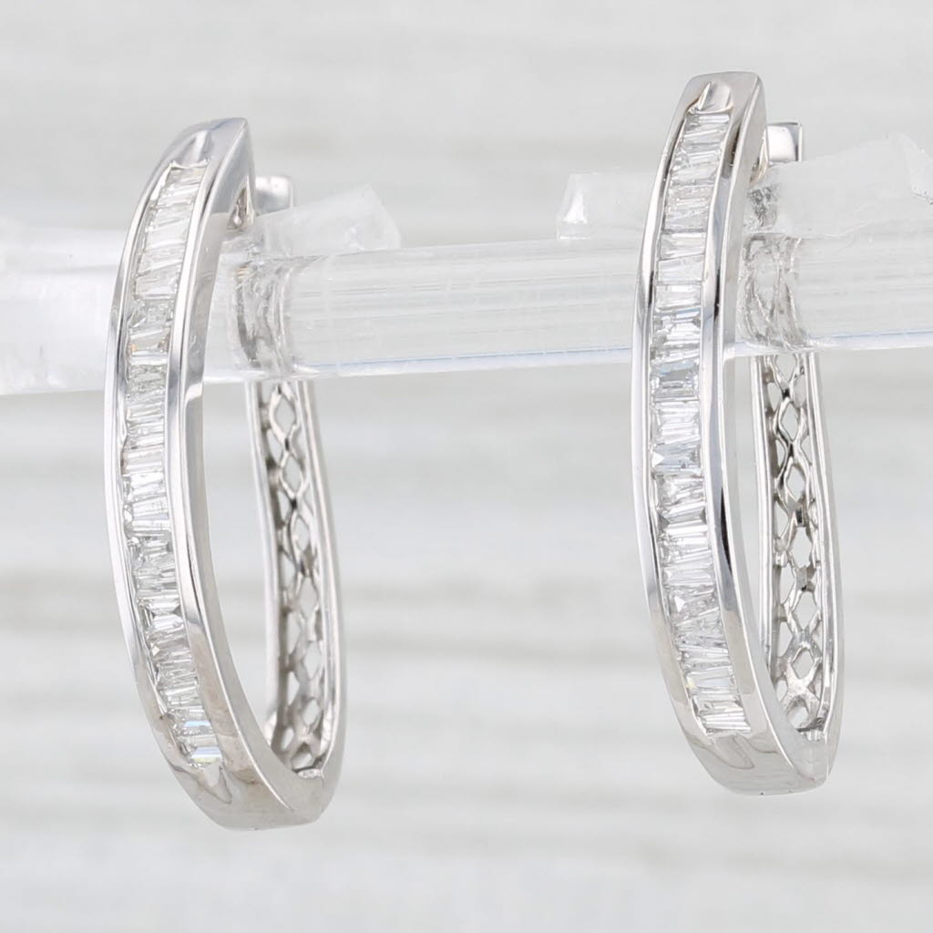 Light Gray 0.58ctw Diamond Journey Earrings 10k White Gold Snap Top Oval Hoops