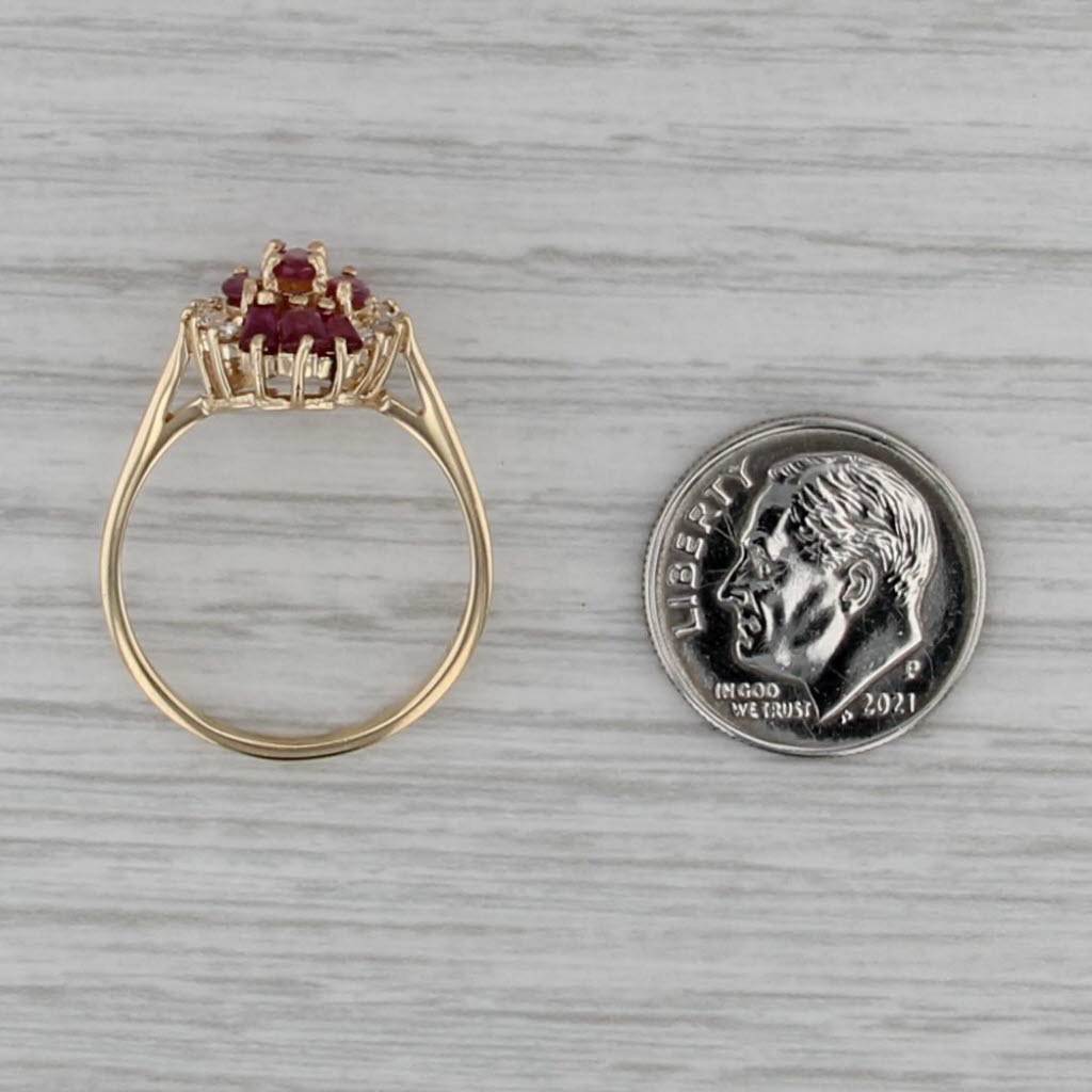 1.01ctw Ruby Diamond Cluster Ring 14k Yellow Gold Size 8.25