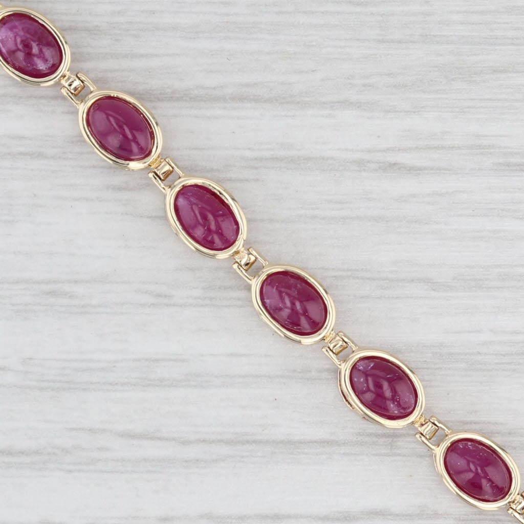 Light Gray Ruby Oval Cabochon Tennis Bracelet 14k Yellow Gold 6.75" 5.2mm
