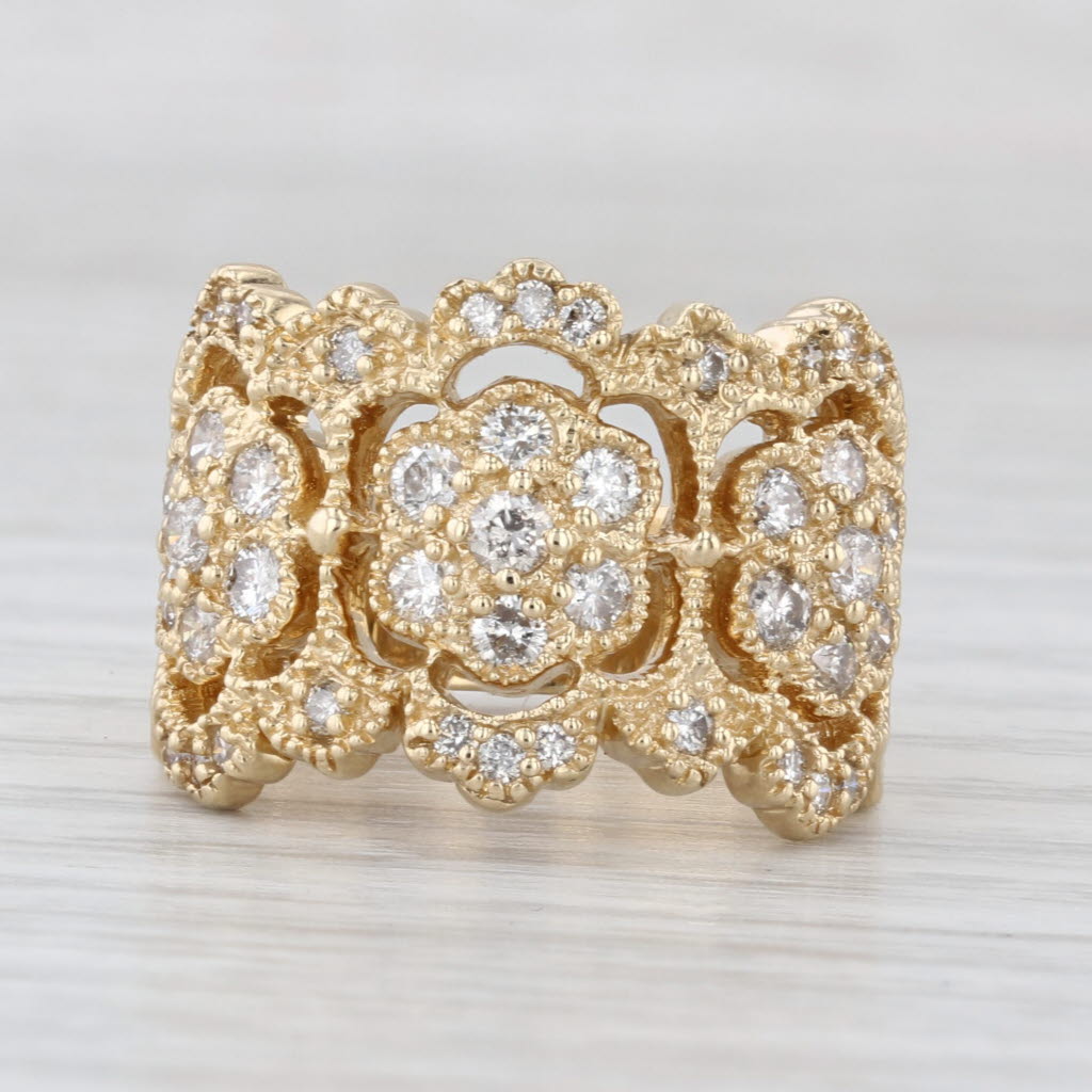 Effy 1.98ctw Diamond Cluster Flower Ring 14k Yellow Gold Cocktail Size 7