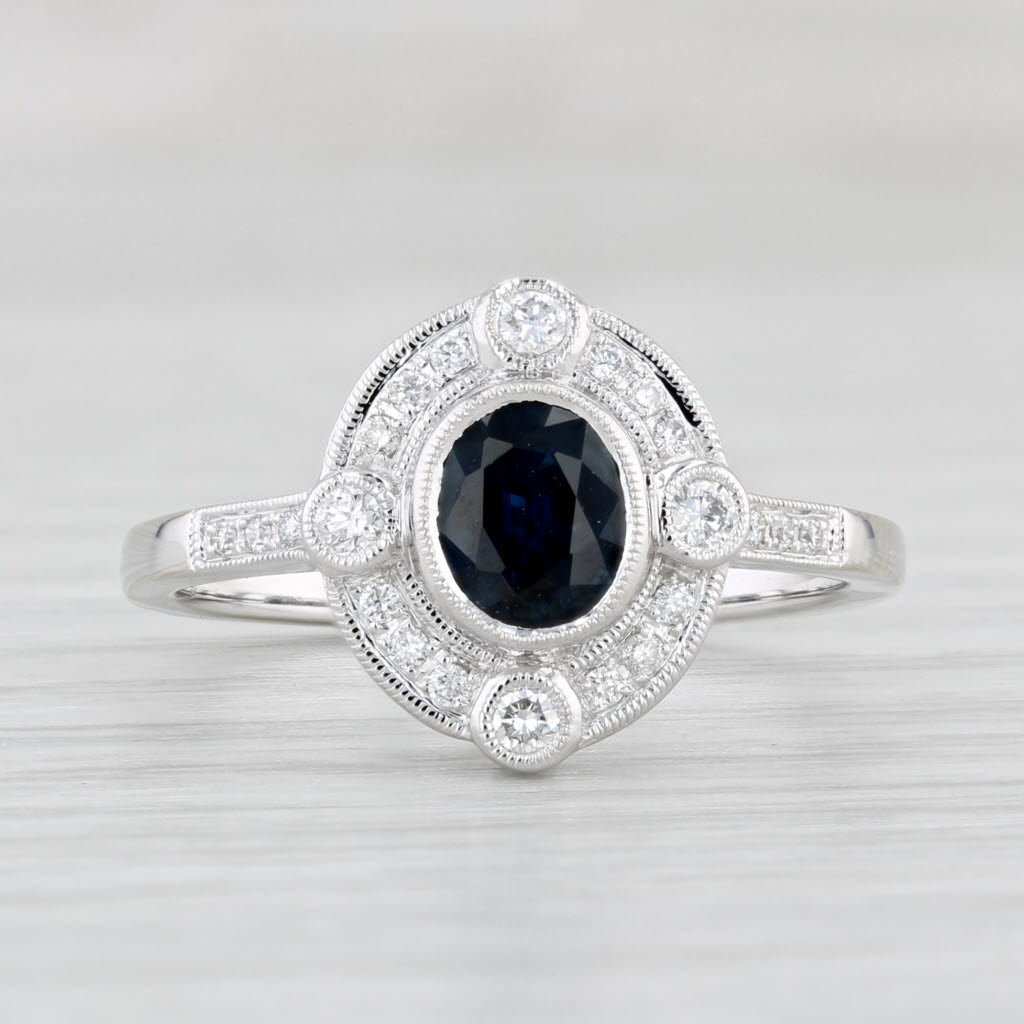 Light Gray New Beverley K 0.95ctw Sapphire Diamond Halo Ring 14k Gold Size 7.25 Engagement