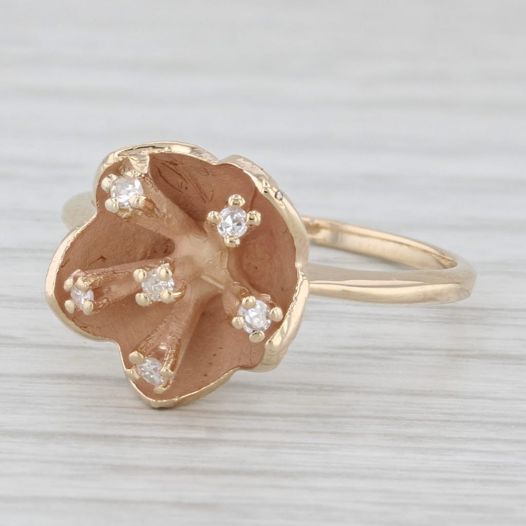 Light Gray Diamond Flower Ring 14k Yellow Gold Size 7.5 Floral