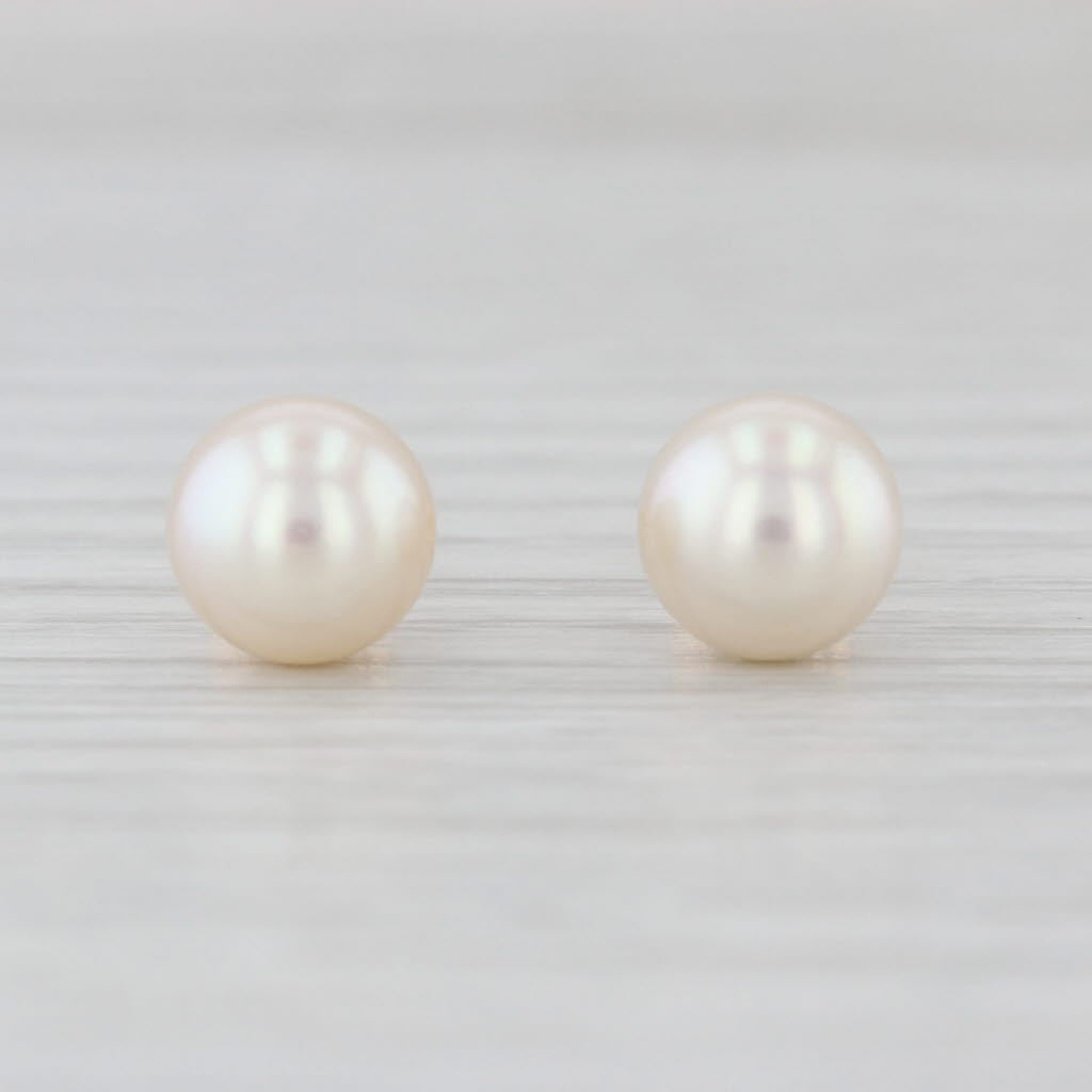 Cultured Pearl Stud Earrings 14k Yellow Gold 7.4mm Round Solitaire Studs