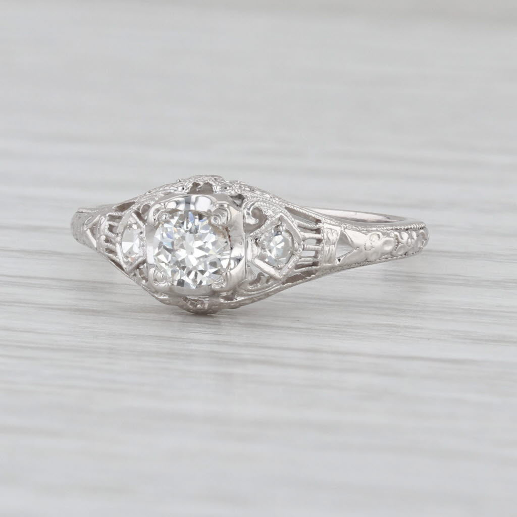 Art Deco Traub Orange Blossom 0.37ct Diamond Engagement Ring 18k White Gold