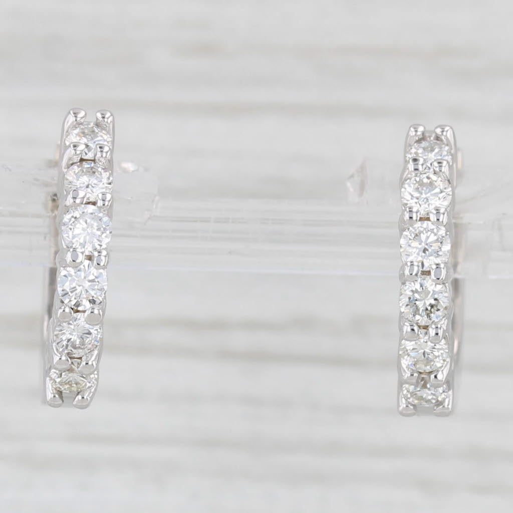 Light Gray 1ctw Diamond Hoop Huggie Earrings 18k White Gold Hinged Hoops