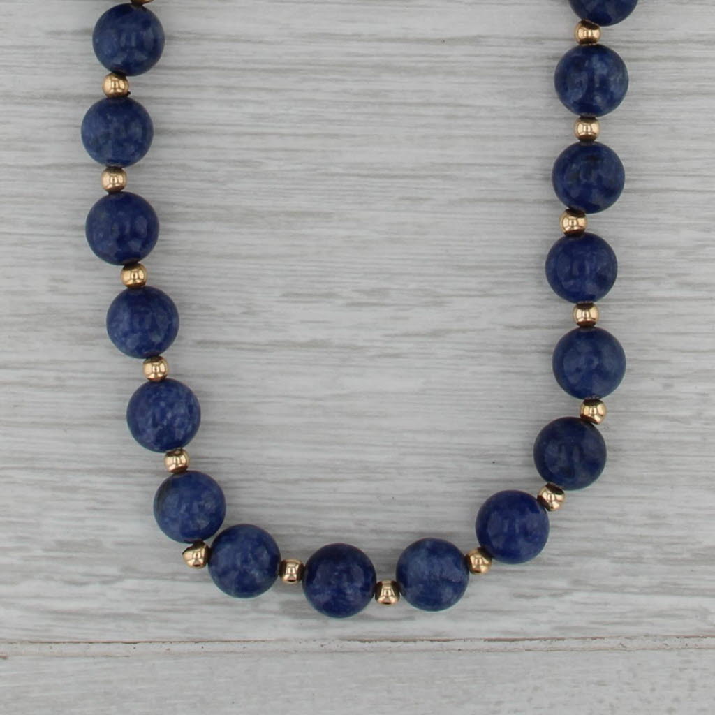 Blue Sodalite Beaded Single Strand Necklace 14k Gold 29.25" Long Layering