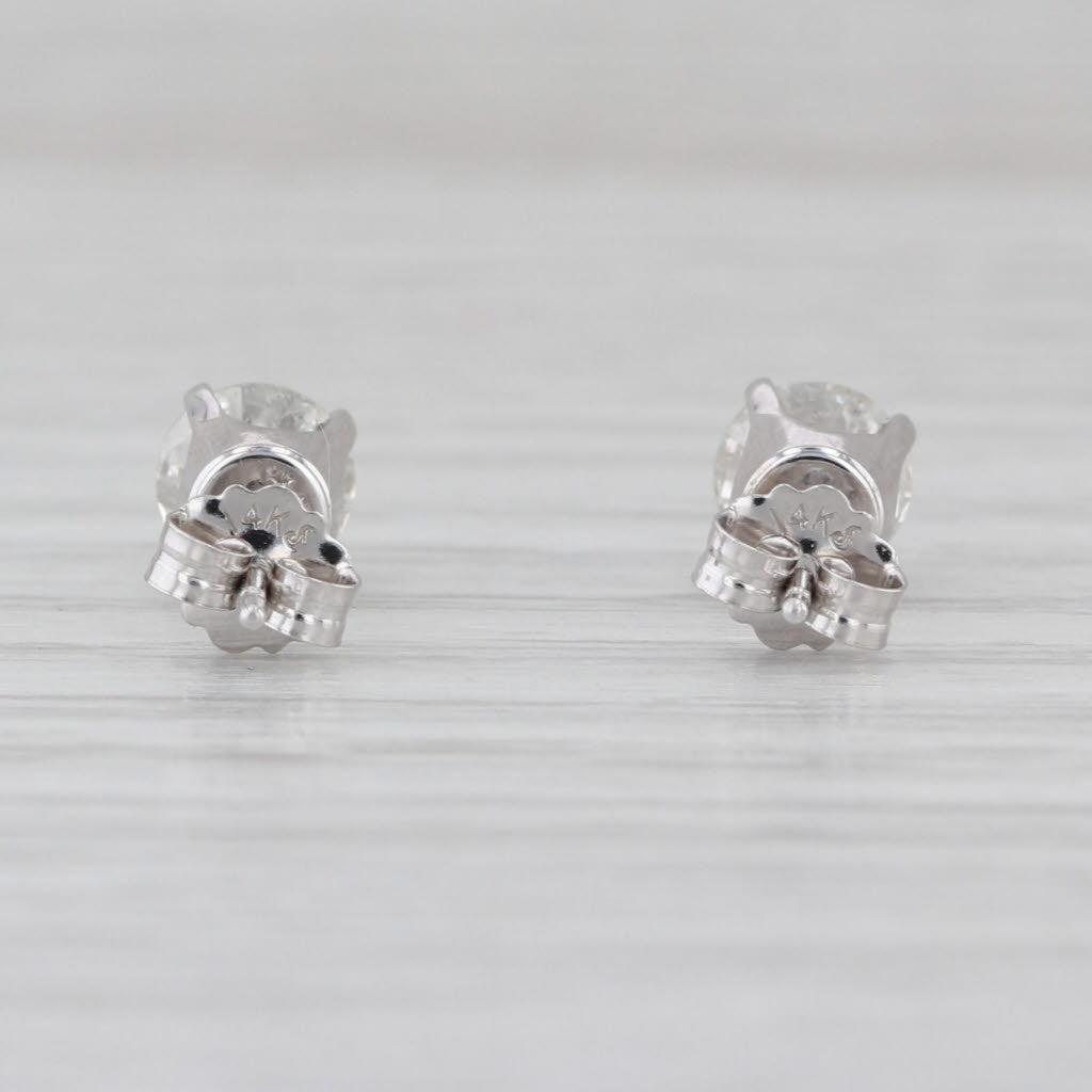 0.98ctw Diamond Stud Earrings 14k White Gold Round Brilliant Solitaire Studs