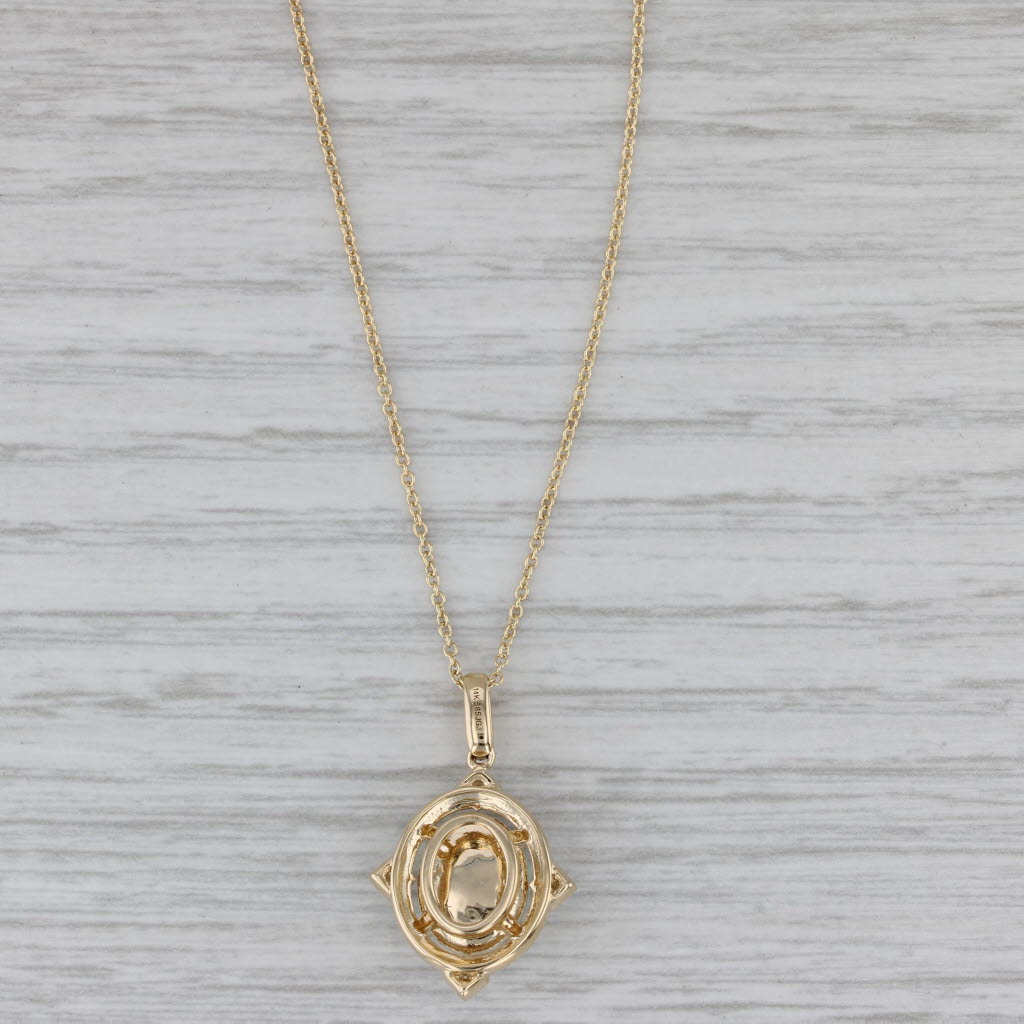 Gray New Opal Cabochon Diamond Pendant Necklace 14k Yellow Gold 18" Cable Chain