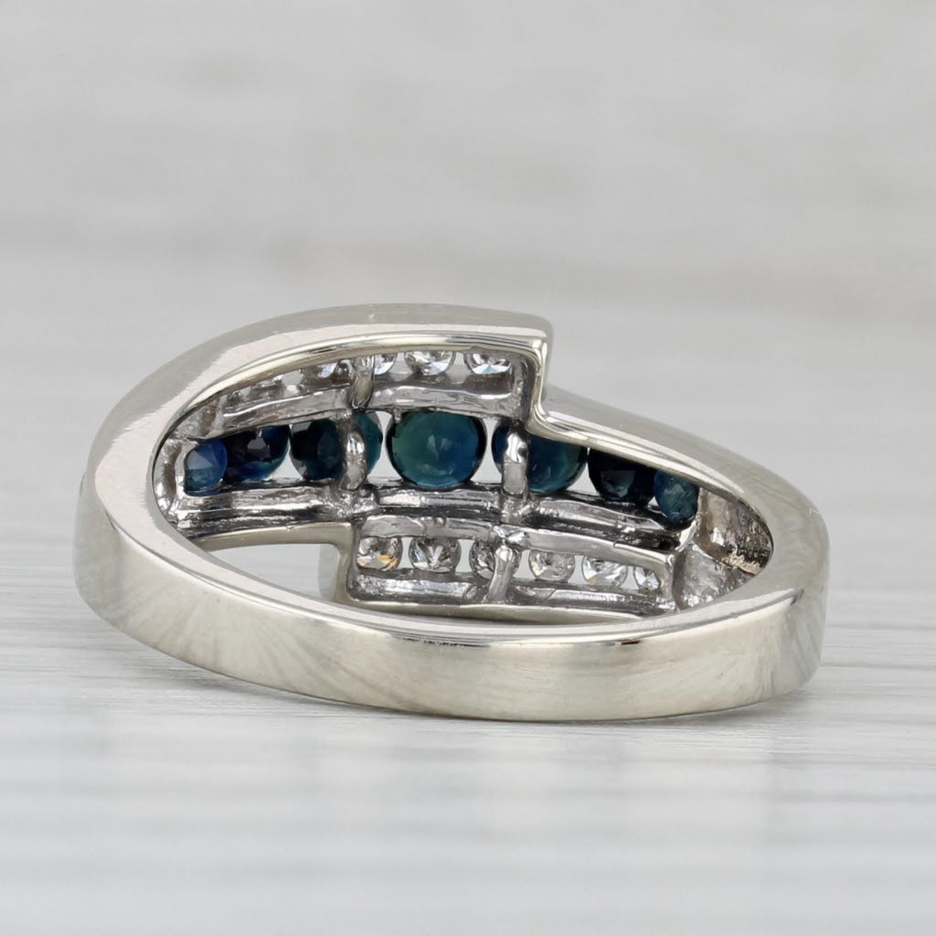 Gray 0.84ctw Blue Sapphire Diamond Bypass Ring 10k White Gold Size 7