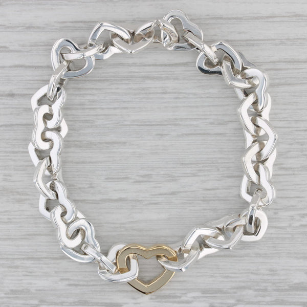 Tiffany & Co Heart Cable Chain Bracelet Sterling Silver 18k Gold 7.75"