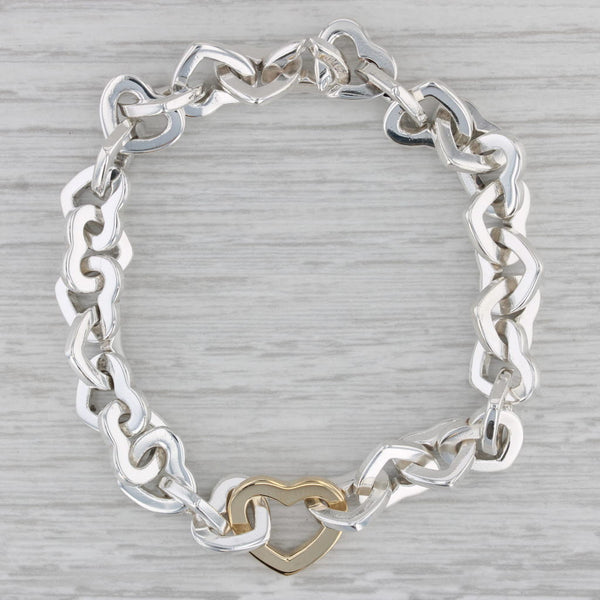 Tiffany & Co Heart Cable Chain Bracelet Sterling Silver 18k Gold 7.75
