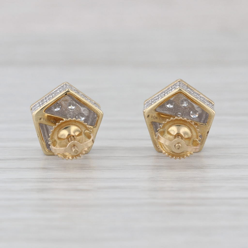 0.64ctw Diamond Cluster Halo Stud Earrings 10k Yellow Gold Screw Back Studs