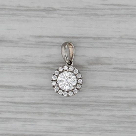 0.38ctw Round Diamond Halo Pendant 14k White Gold Small Drop