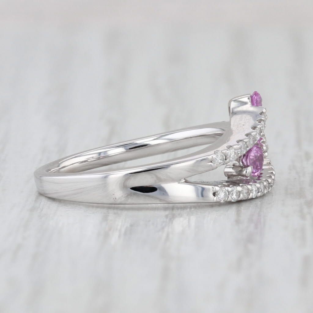 0.47ctw Pink Sapphire Diamond Bypass Ring 14k White Gold Size 7.25