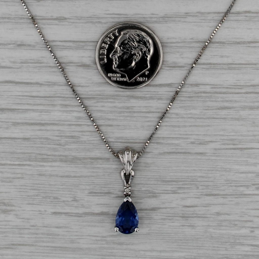 1.75 Lab Created Sapphire Diamond Pendant Necklace 10k White Gold 18" Box Chain