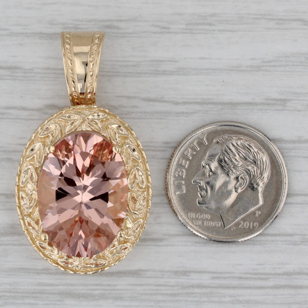 Gray 12ct Peach Pink Morganite Oval Solitaire Pendant 10k Gold Enhancer Bail Clip