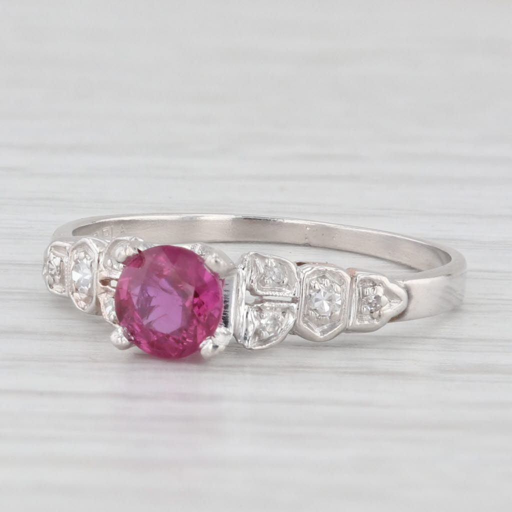 Light Gray Vintage Round Ruby Diamond Ring 900 Platinum Size 7.5 Engagement