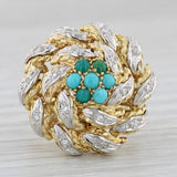 Turquoise Diamond Cluster Cocktail Ring 18k Yellow Gold Size 6.75