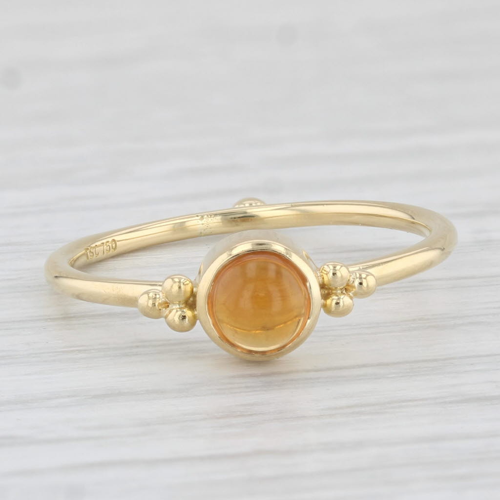 Light Gray Orange Citrine Solitaire Ring 18k Yellow Gold Size 8 Round Cabochon