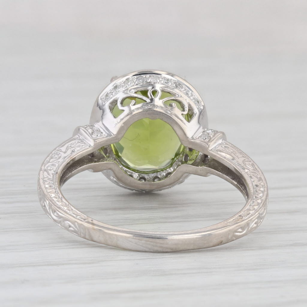 Light Gray 4.25ctw Oval Green Peridot Diamond Halo Ring 10k White Gold Size 8.25