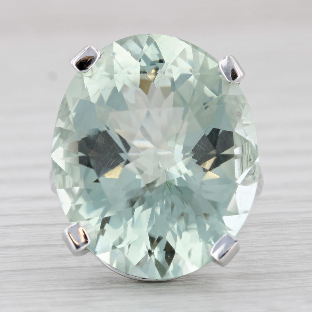 Light Gray 36ct Prasiolite Green Amethyst Ring 14k White Gold Size 7.5 Solitaire Cocktail