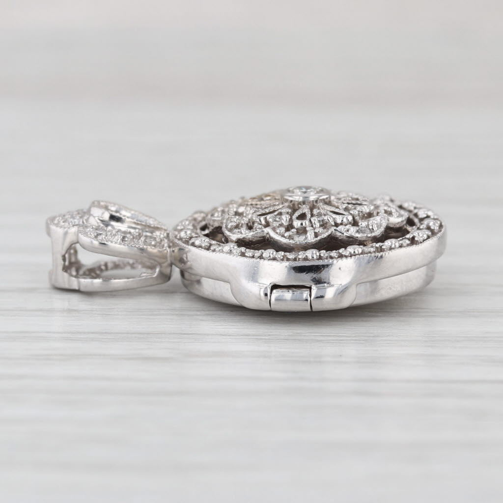 0.28ctw Diamond Flower Diffuser Locket Pendant 14k Gold for Scent Perfume Oil