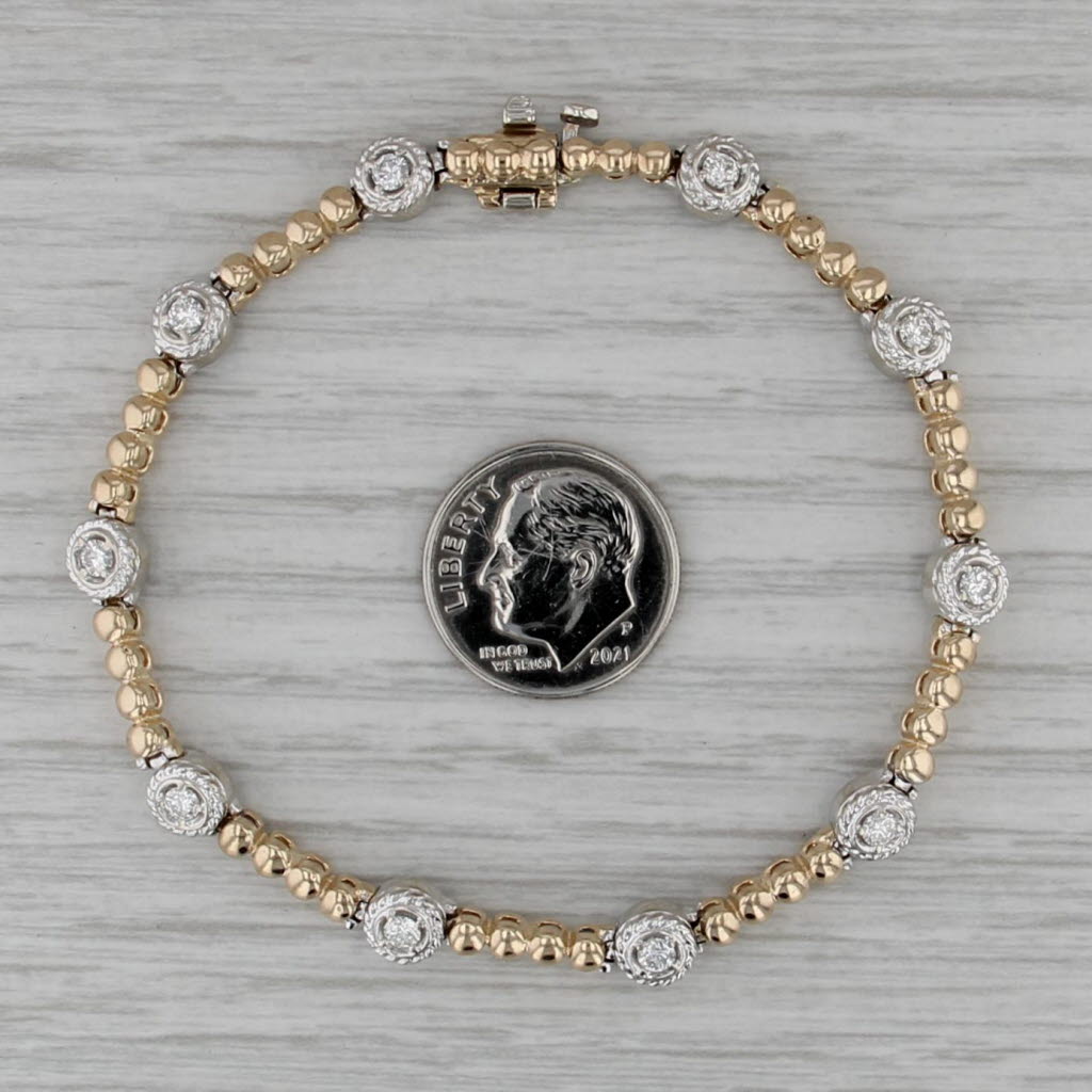 0.50ctw Diamond Bead Links Bracelet 14k White Yellow Gold 7"