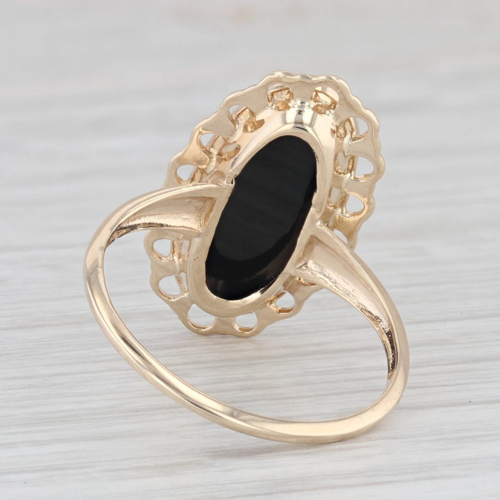 Light Gray Oval Onyx Solitaire Ring 10k Yellow Gold Size 6.25 Vintage