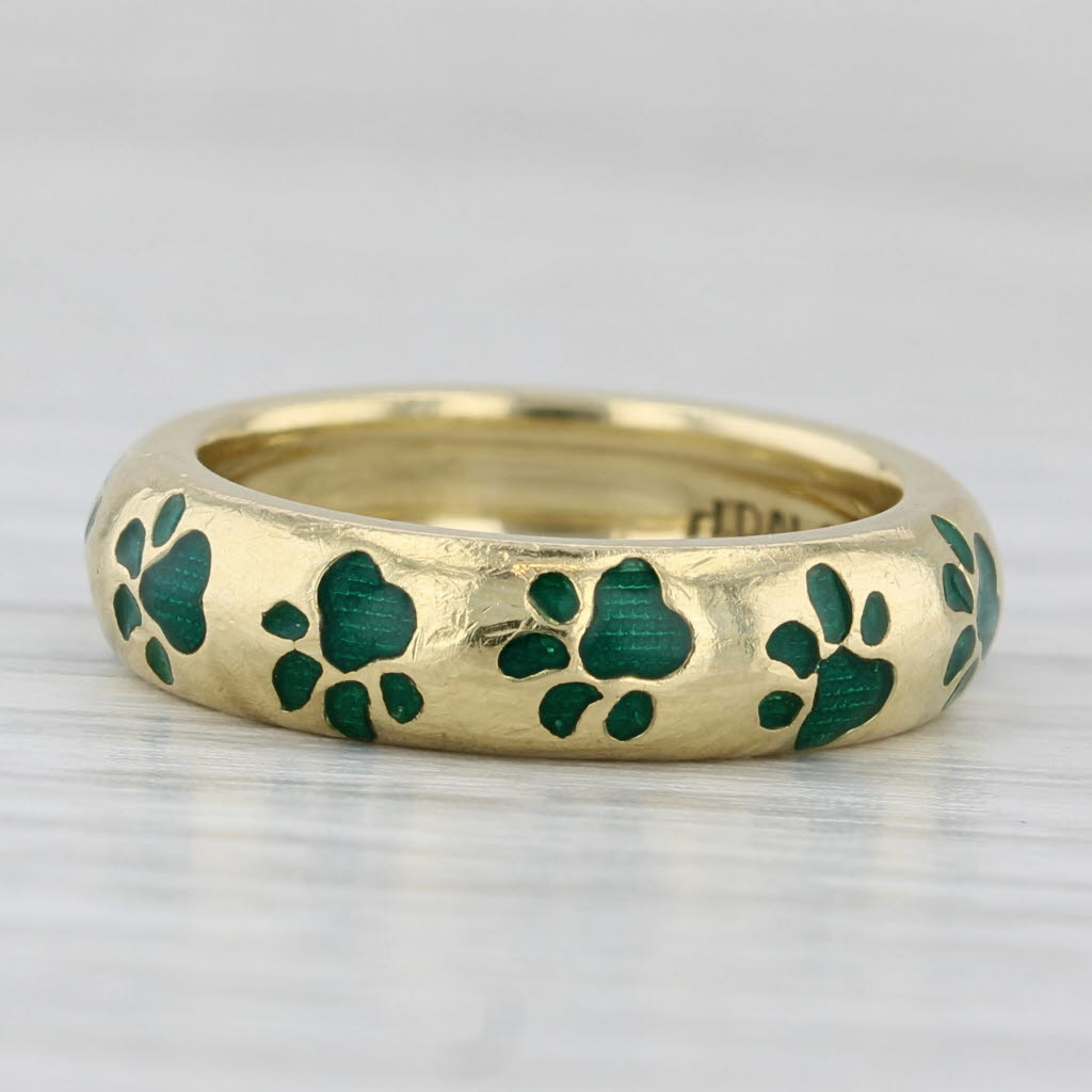 Light Gray Hidalgo Paw Print Ring 18k Yellow Gold Enamel Size 4.5 Band Stackable