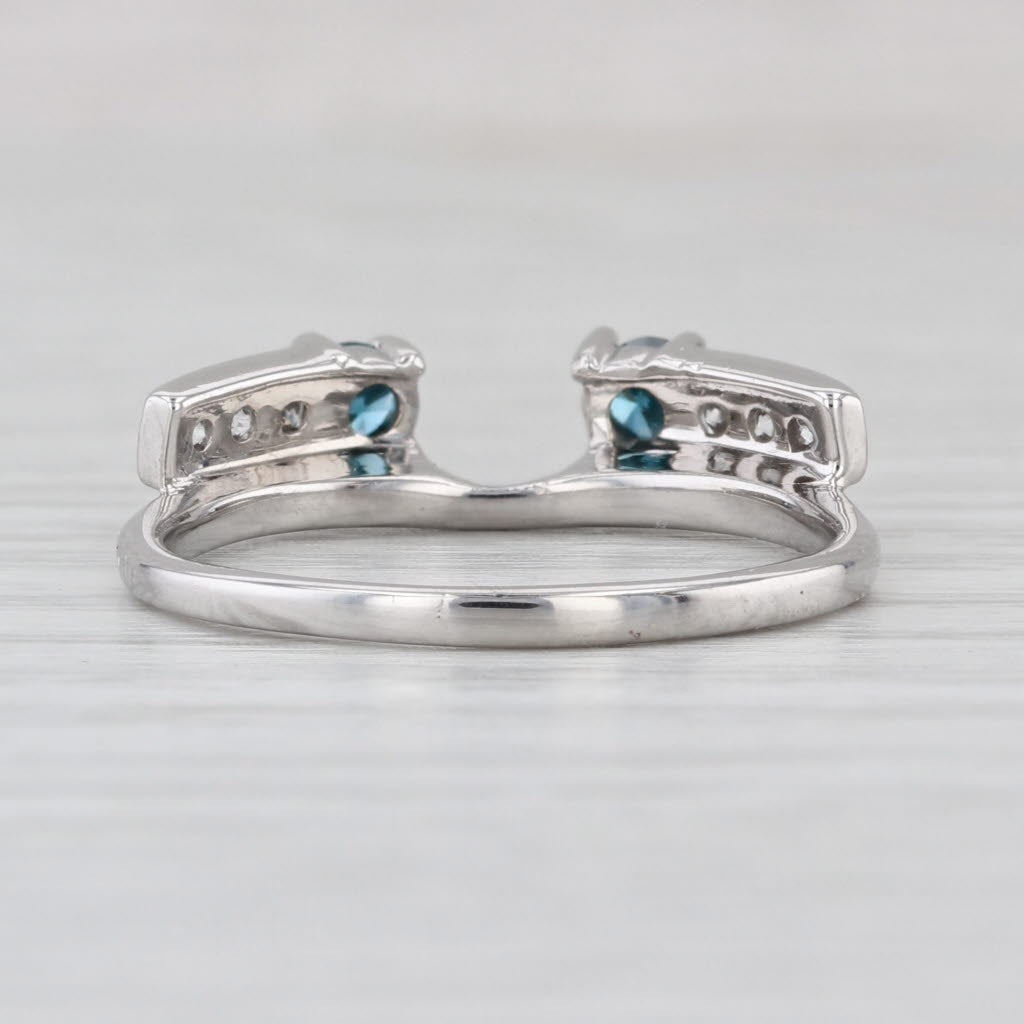 0.44ctw Blue White Sapphire Wedding Band Guard Ring 14k White Gold Stackable