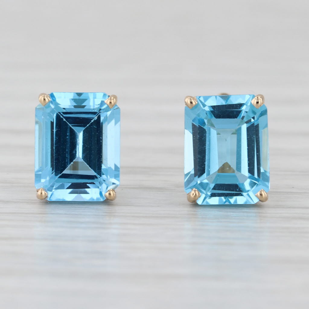 6ctw Emerald Cut Blue Topaz Solitaire Stud Earrings 14k Yellow Gold Studs
