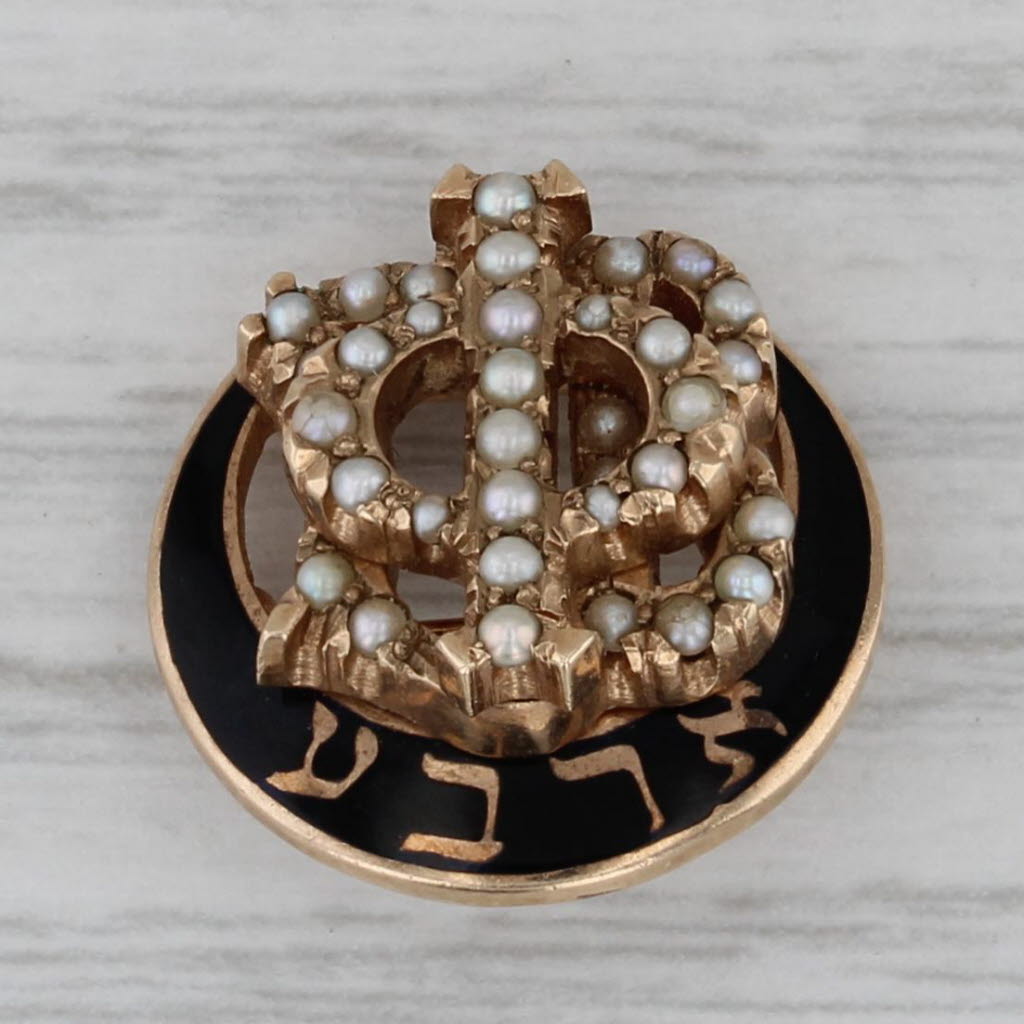 Gray Gamma Phi Beta Sorority Pin 10k Gold Pearls Enamel Vintage Crescent Badge