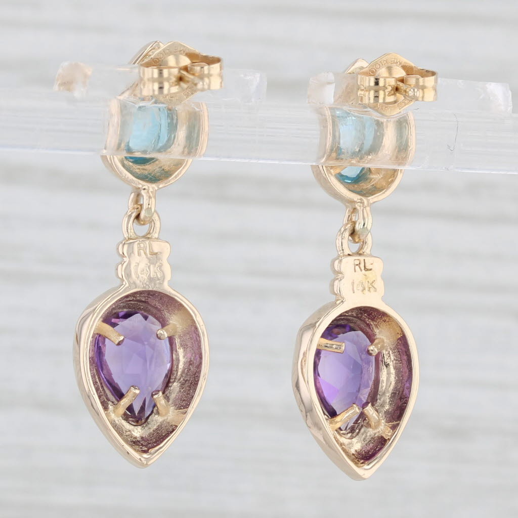 Light Gray 2.10ctw Amethyst Topaz Teardrop Earrings 14k Yellow Gold Pierced Drops