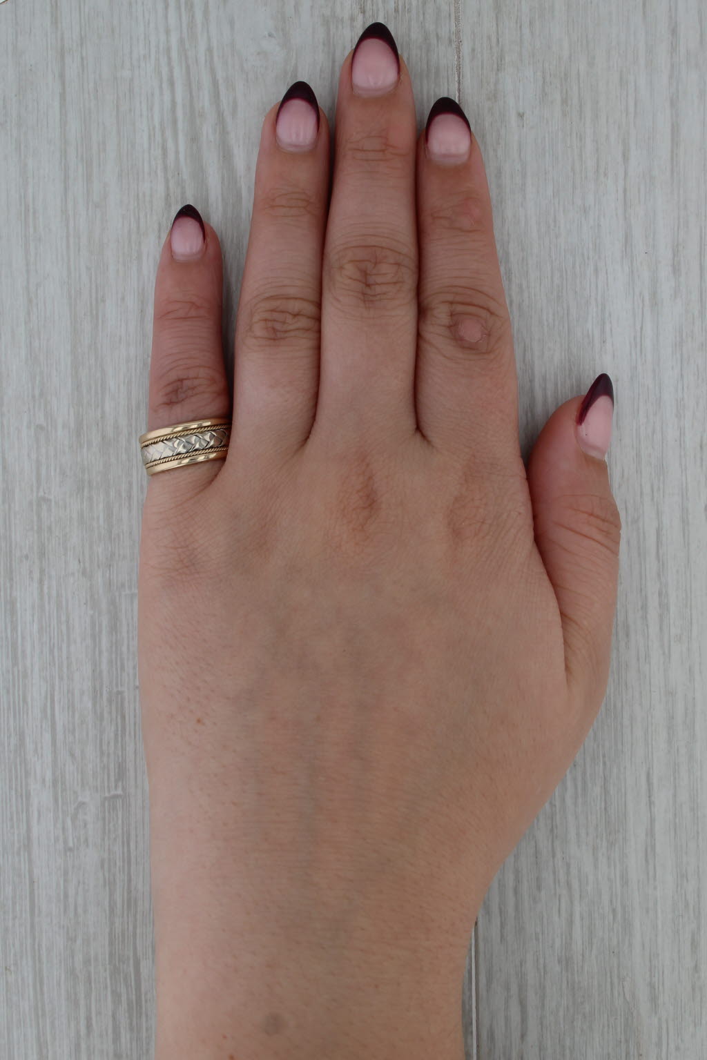 Woven 2-Tone Ring 14k Yellow White Gold Size 5.5 8mm Wide Band