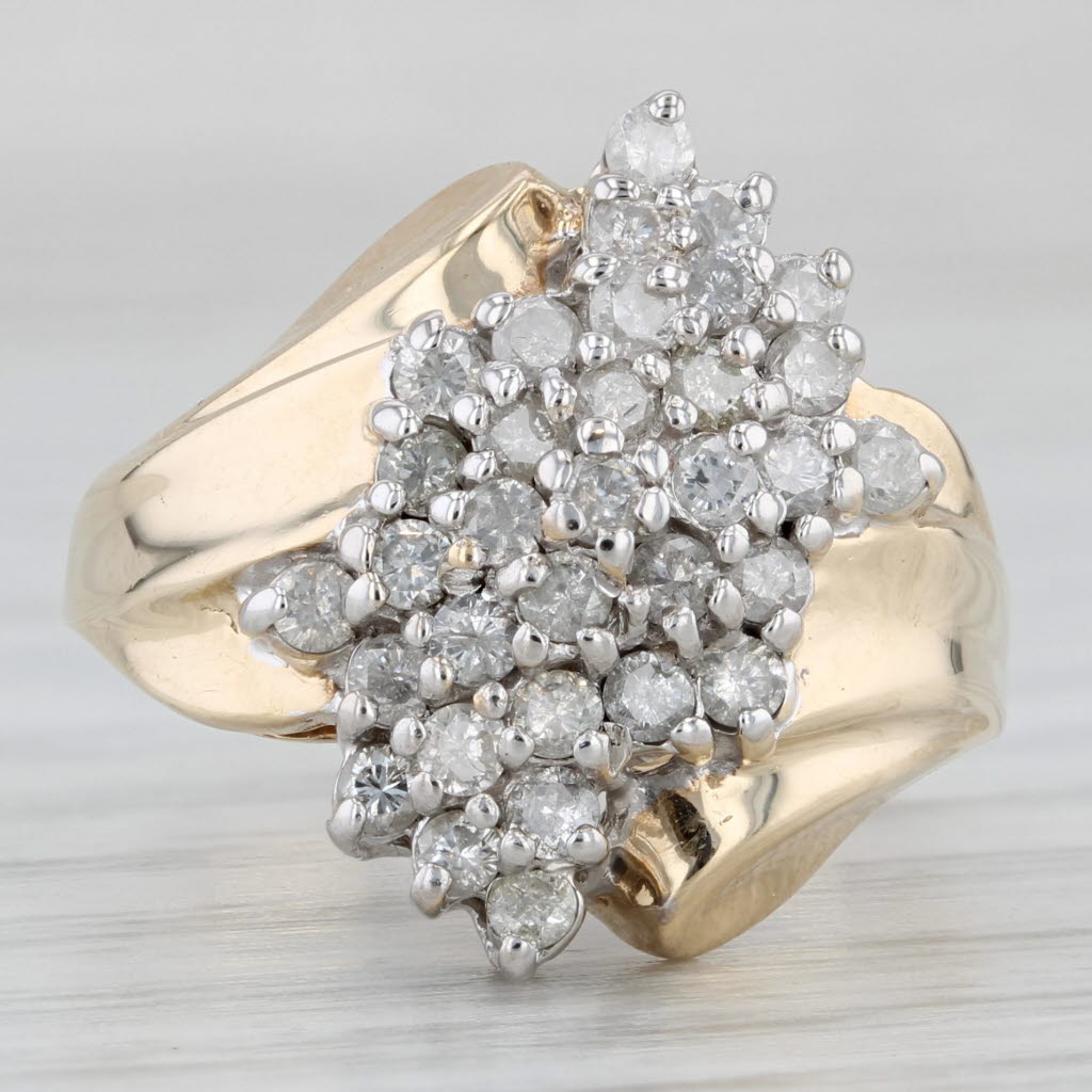 Gray 1ctw Diamond Cluster Ring 10k Yellow Gold Size 8 Bypass Cocktail