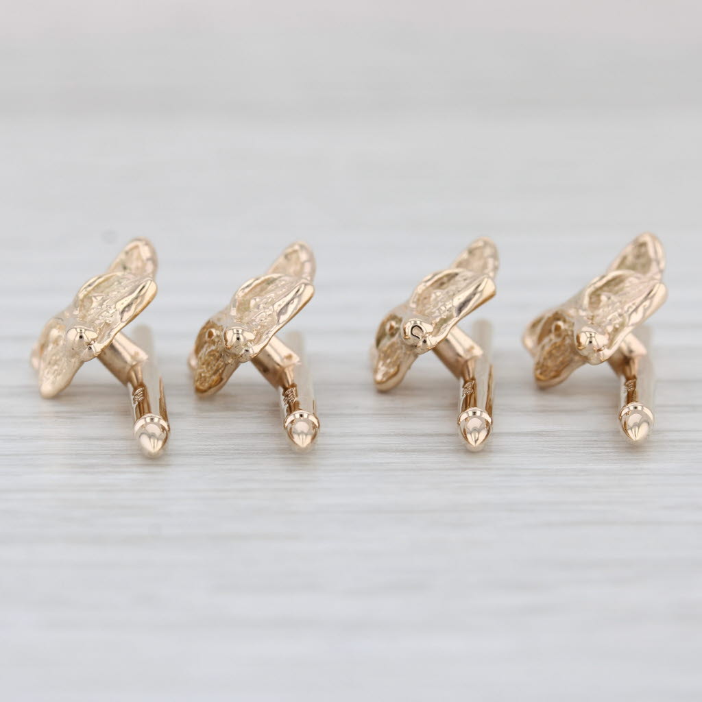 Light Gray Fox Shirt Studs Tie Tac Pin 14k Yellow Gold Men's Suit Accessories