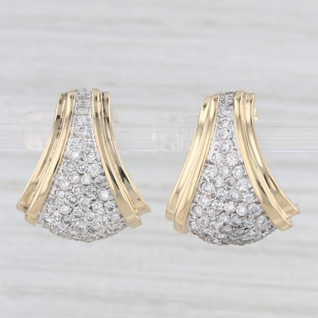 Light Gray 2ctw Diamond J-Hook Tapering Drop Earrings 14k Yellow White Gold