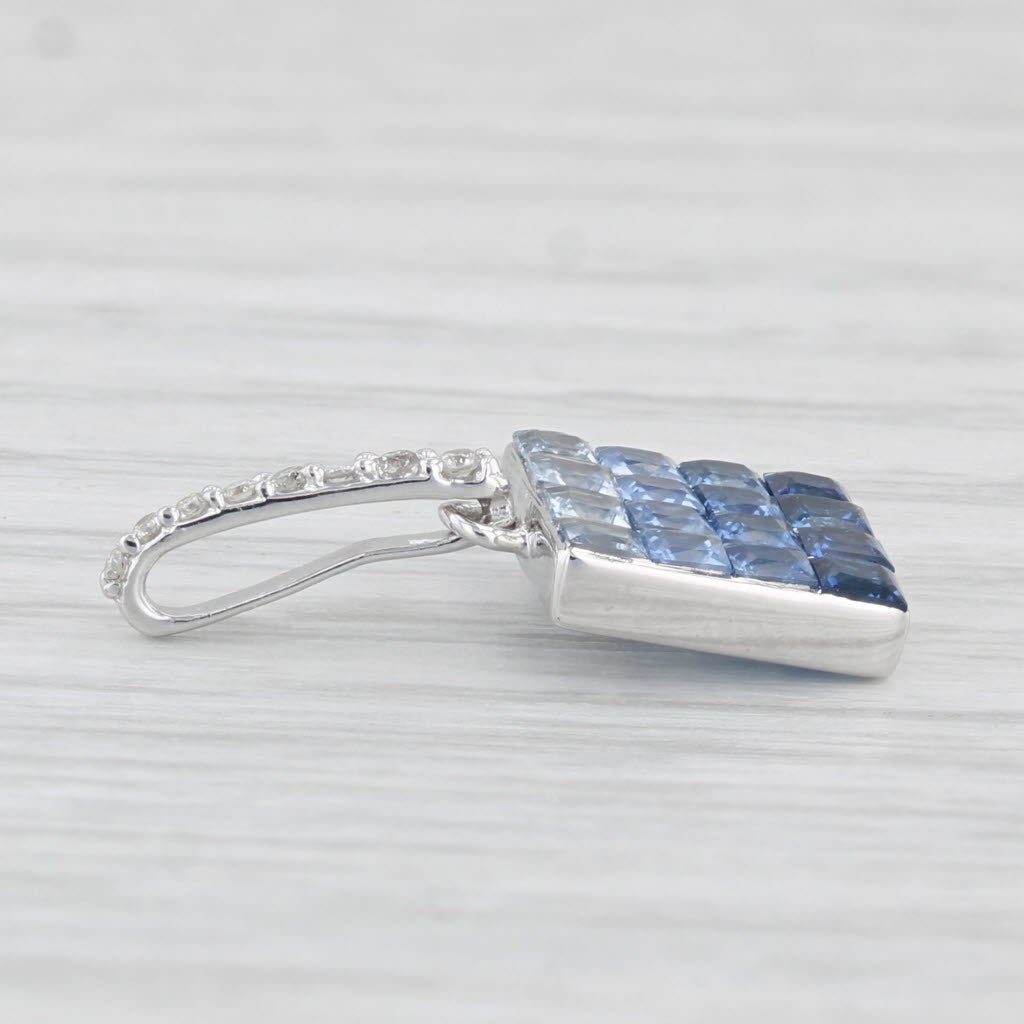 Light Gray 1ctw Shades of Blue Sapphire Diamond Pendant 14k White Gold