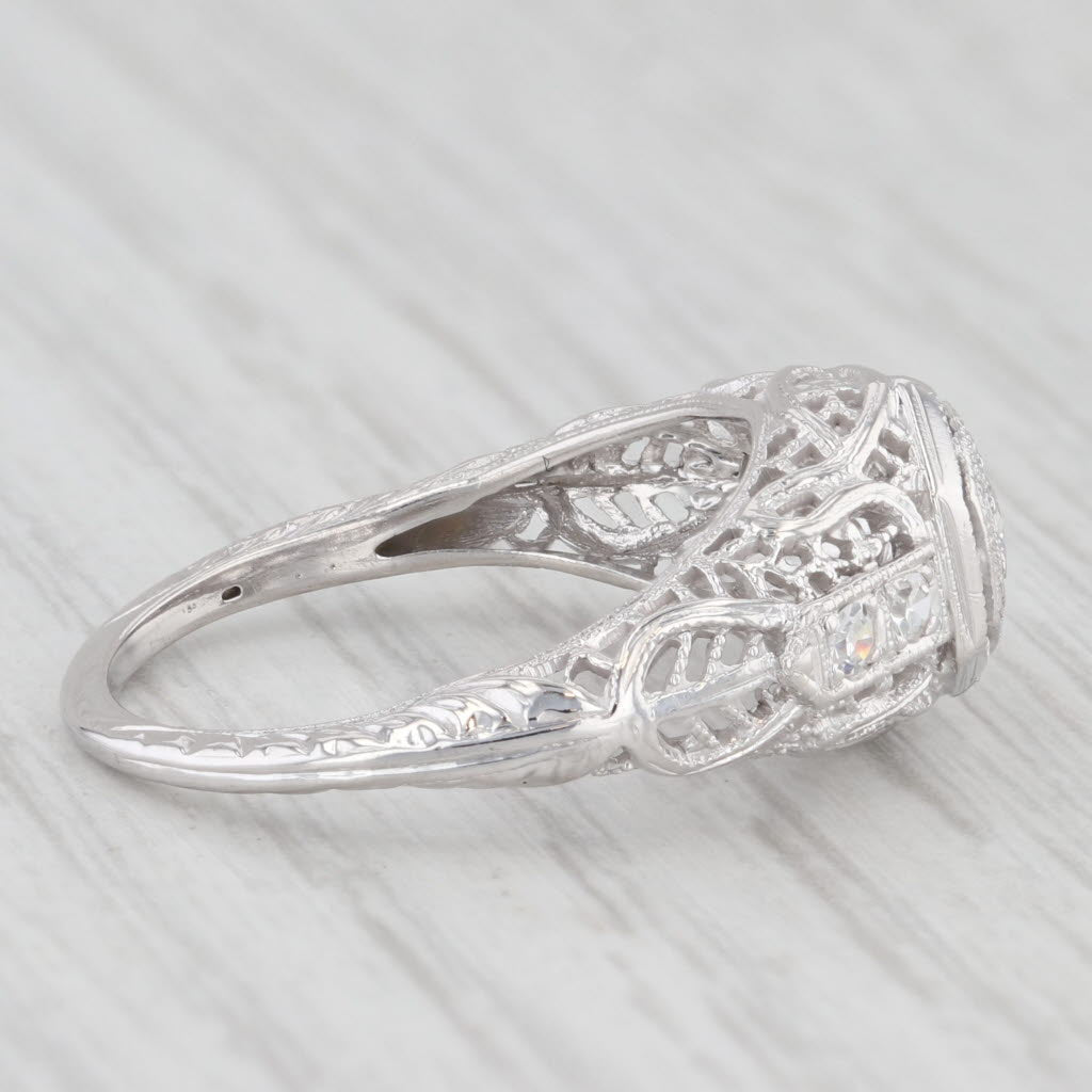 Light Gray 0.16ct Diamond Filigree Ring 18k White Gold Size 6.25 Vintage Engagement