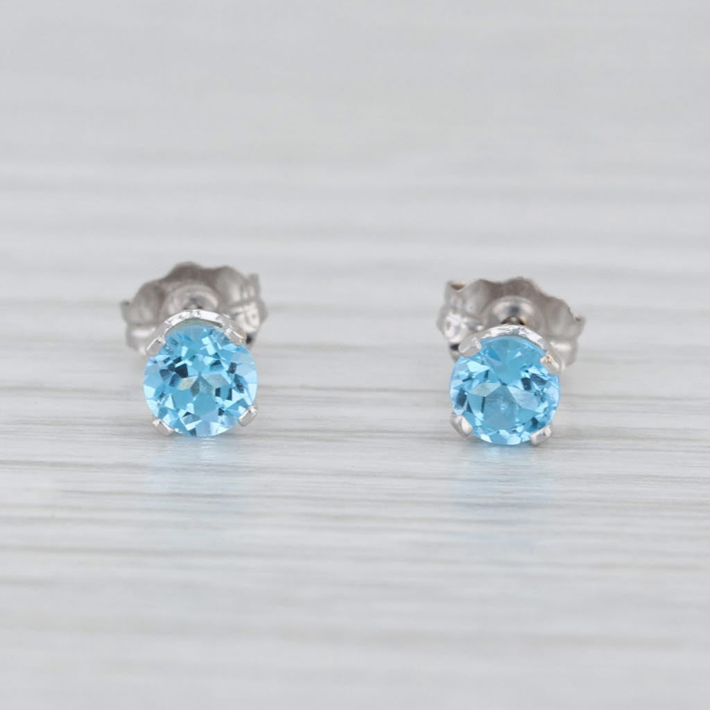 0.64ctw Round Blue Topaz Solitaire Stud Earrings 14k White Gold Small Studs