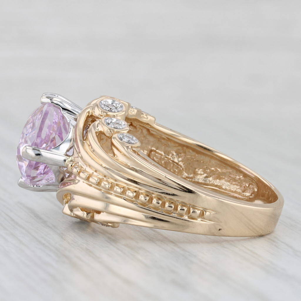 Light Gray 8.37ctw Pink Kunzite Diamond Ring 14k Yellow Gold Cocktail Size 10