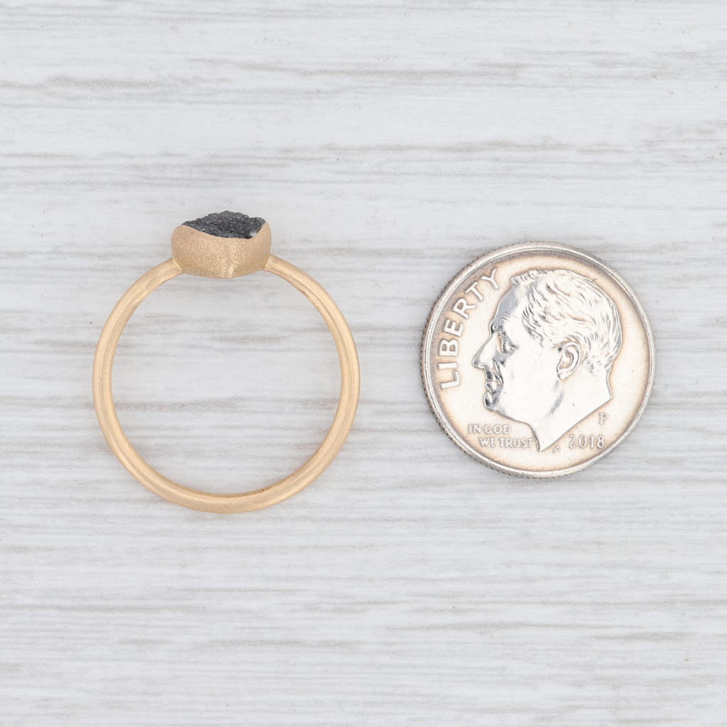 New Nina Wynn Black Druzy Quartz 18k Yellow Gold Size 7 Teardrop
