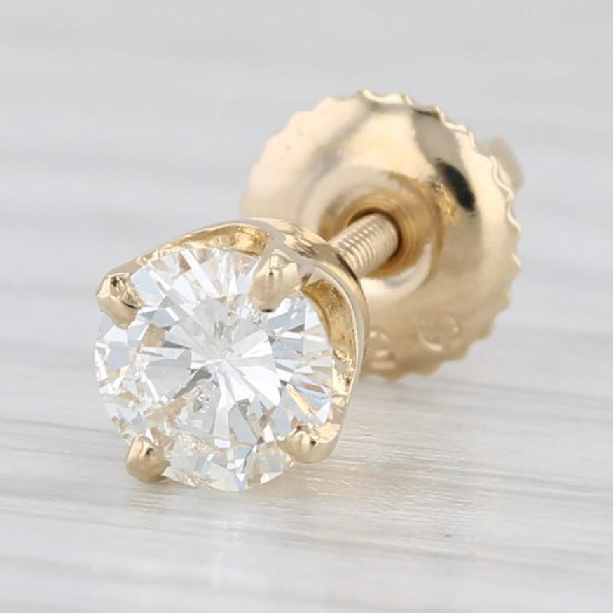 Light Gray New Single 0.45ct Diamond Solitaire Stud Earring 14k Yellow Gold