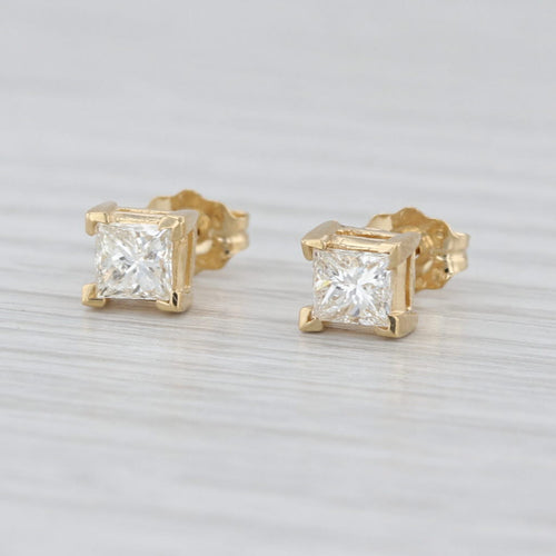 0.52ctw Diamond Princess Stud Earrings 14k Yellow Gold Solitaire Studs