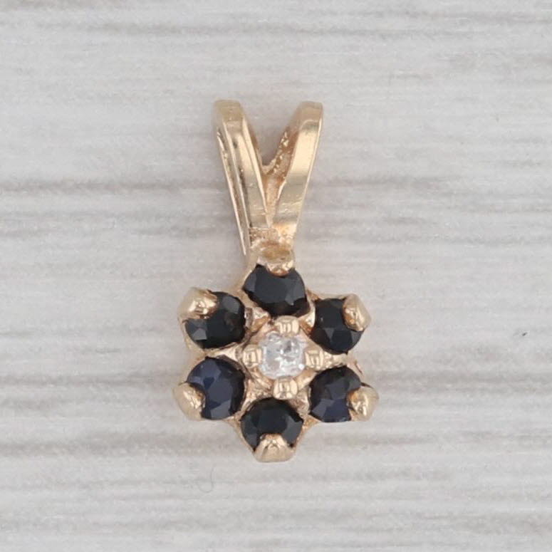 Gray 0.15ctw Sapphire Flower Pendant 10k Yellow Gold Diamond Accent Small Drop