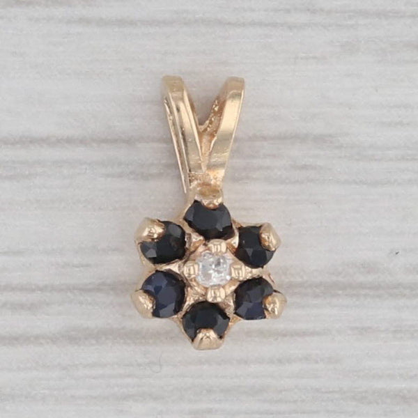0.15ctw Sapphire Flower Pendant 10k Yellow Gold Diamond Accent Small Drop