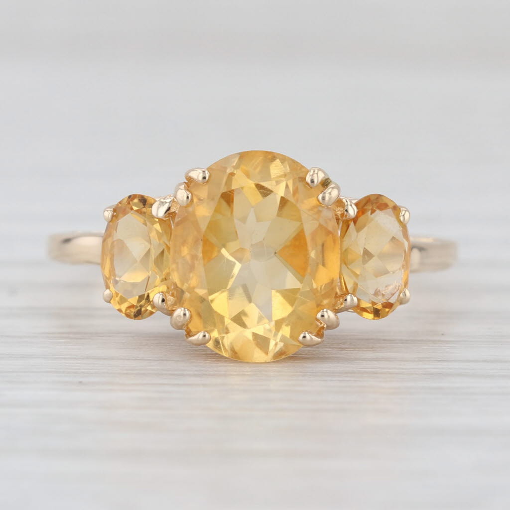 3.15ctw Oval Citrine 3-Stone Ring 14k Yellow Gold Size 8.25