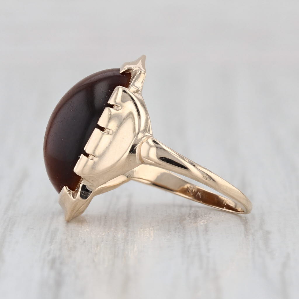 Vintage Tiger's Eye Oval Cabochon Ring 10k Yellow Gold Size 3.5