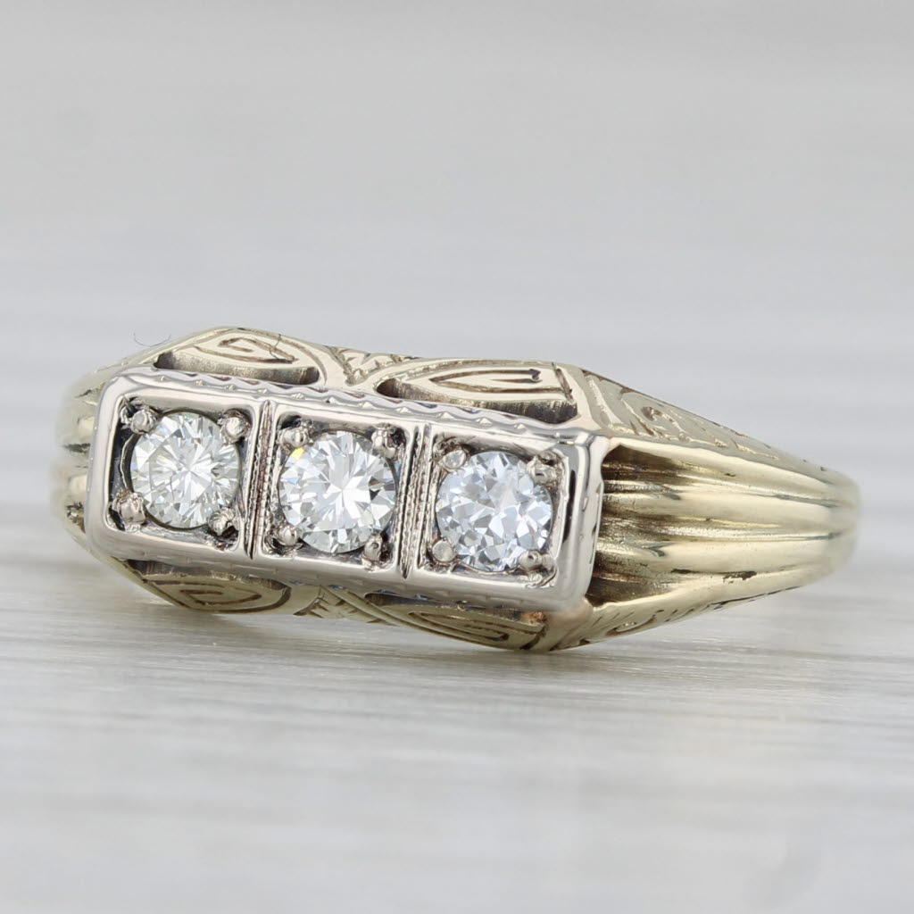 Gray Vintage 0.16ctw Diamond 3-Stone Ring 14k Yellow Gold Size 5.25 Bridal